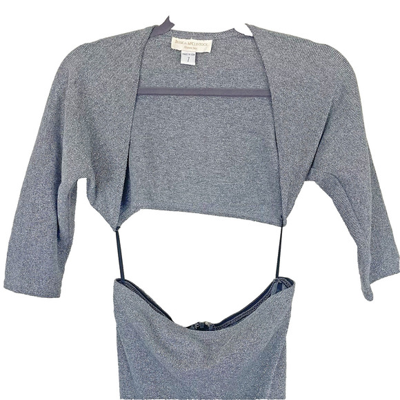 Jessica McClintock Gunne Sax Strapless Gown and Shrug Size 7 Silver Metallic - Picture 12 of 12